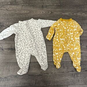 Old Navy Yellow Floral and Gray Leopard Kids Footies